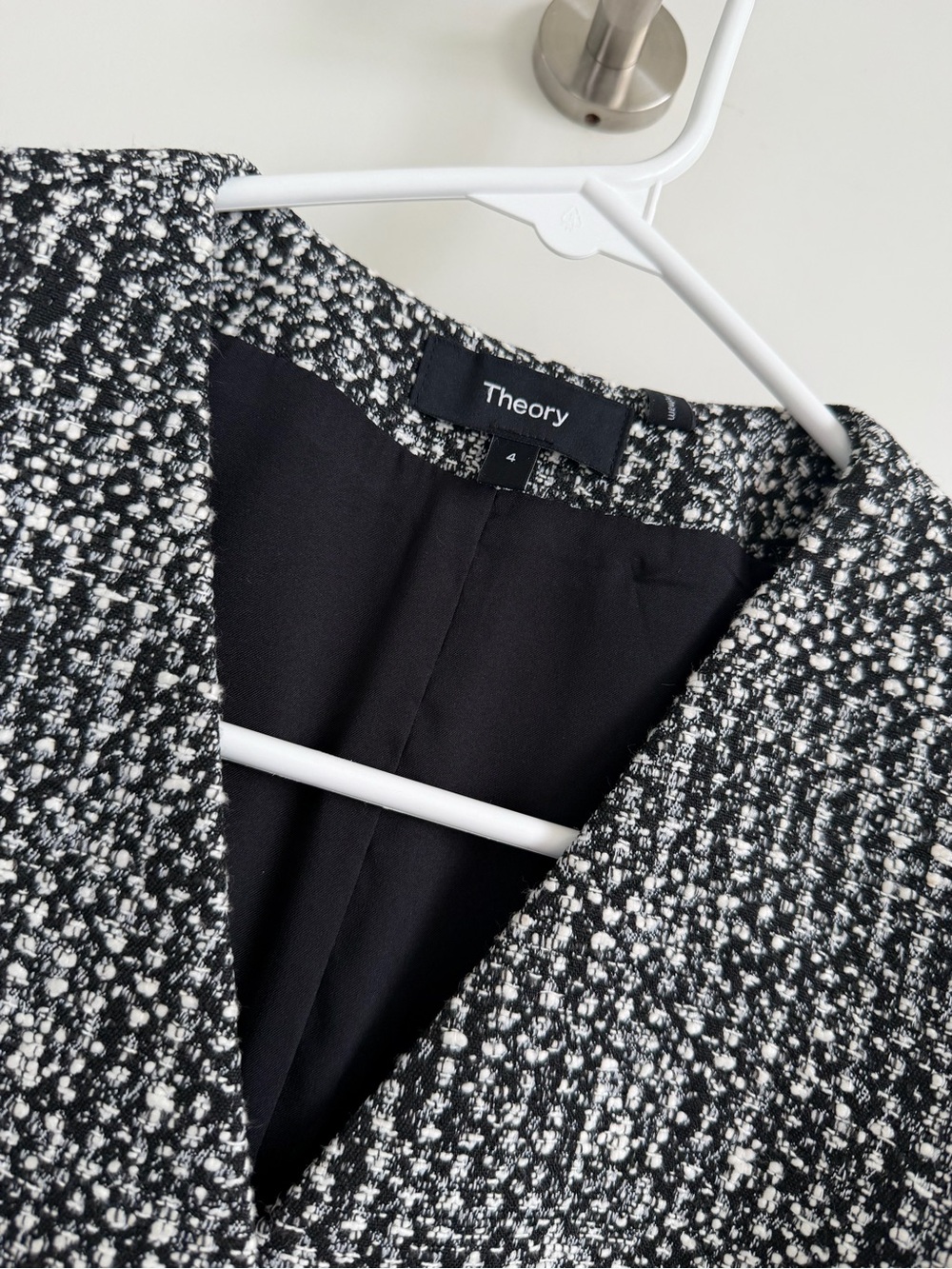 Theory Black & White Tweed Sleeveless Shift Dress - Picture 2 of 3